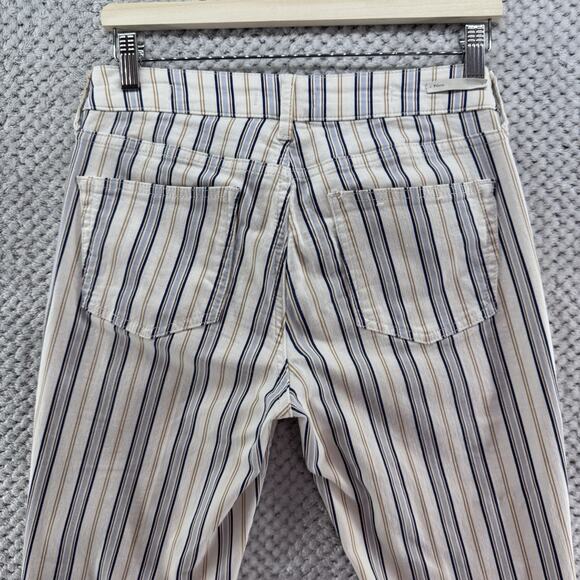 Pilco Pants Womens 28 Cream Brown Blue Striped High Rise Bootcut Raw Hem Casual - Picture 8 of 15